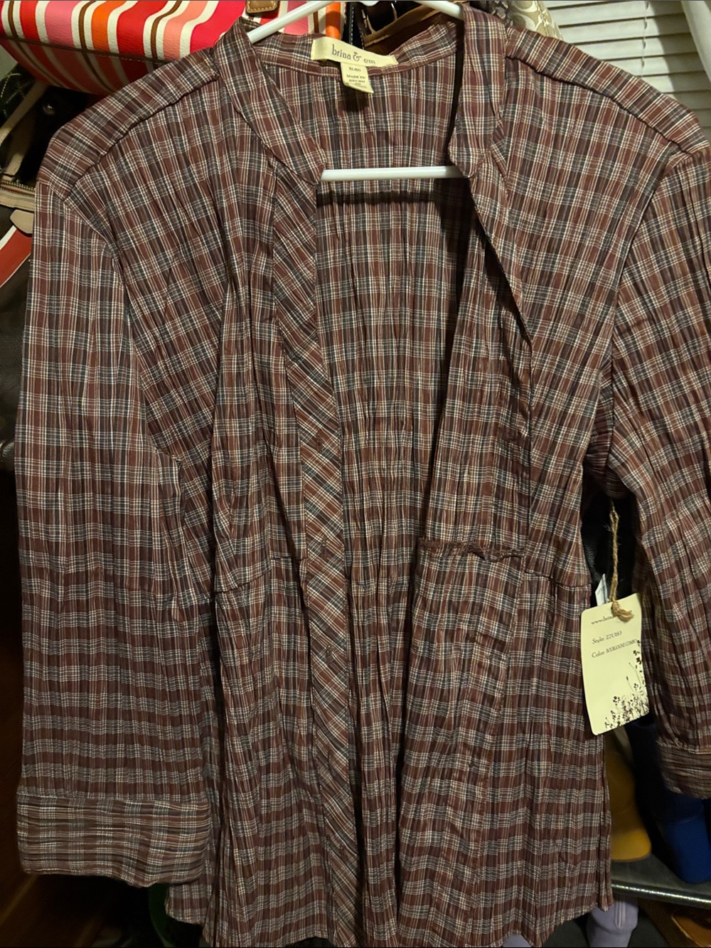 brixton & co Plaid Open Front Women's Blouse - Brown Multi